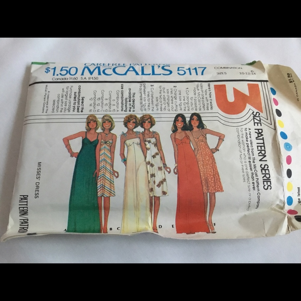 McCall’s 3 size pattern vntg 70’s dress 2 lengths